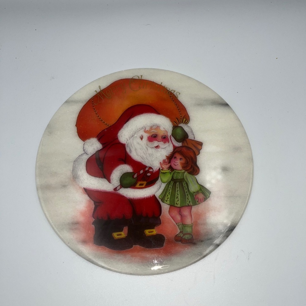 Vintage Santa Claus and‎ Girl Christmas Plate Decorative Trivet